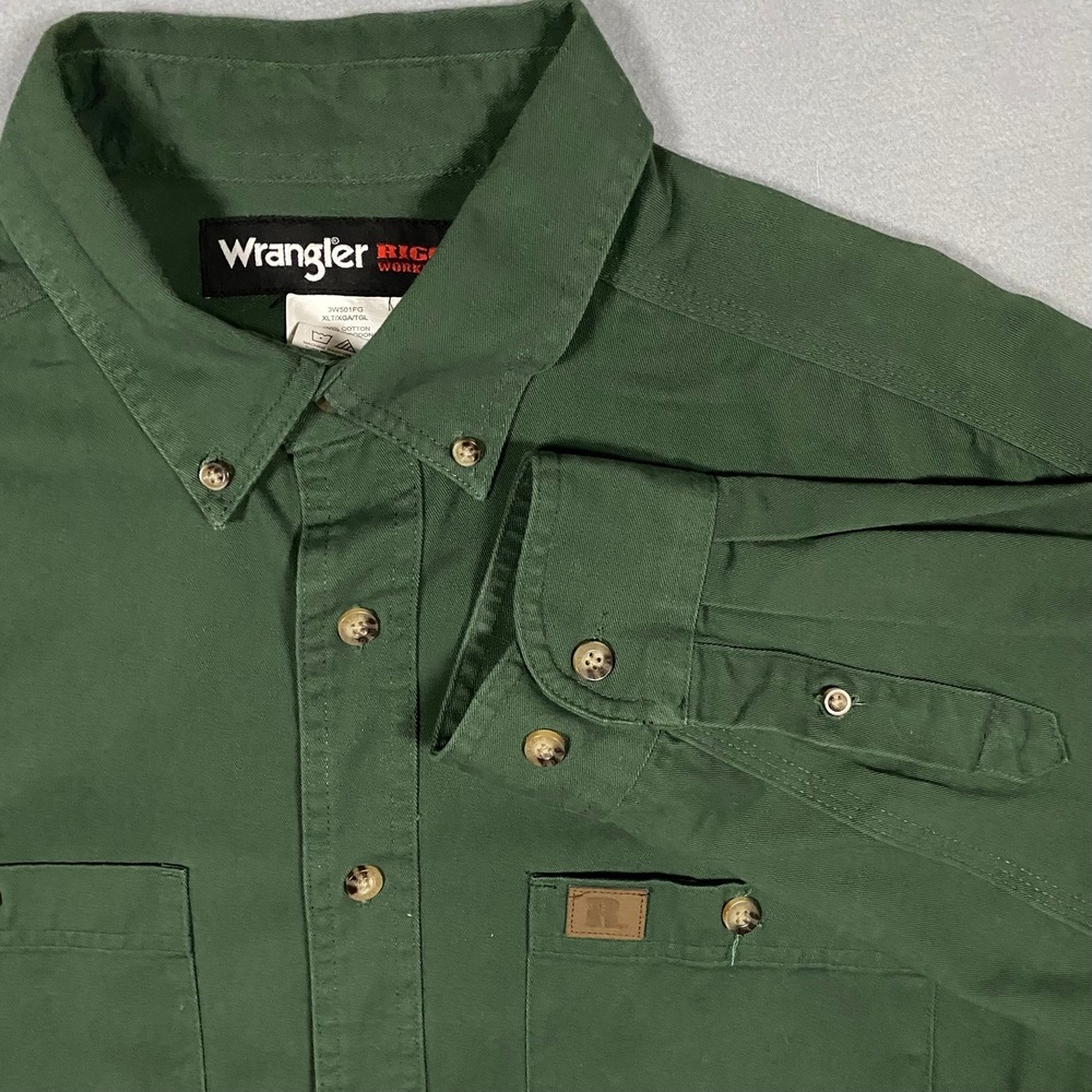 Wrangler RIGGS Workwear Mens XLT Forest Green Cotton Button Down Shirt 3W501FG